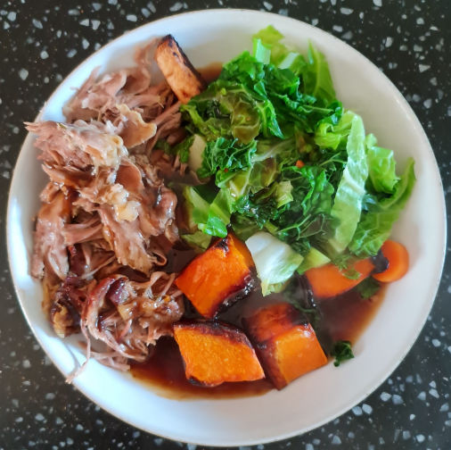 pulled pork greens squash